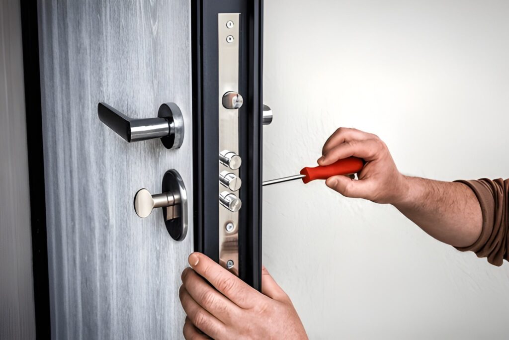 Installing a security door lock mechanism